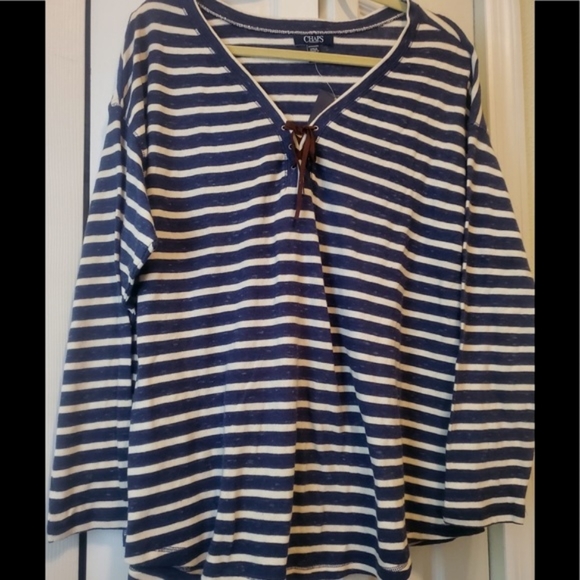 CHAPS River Path Tie Front Striped Long Sleeve Henley NEW - Picture 2 of 10